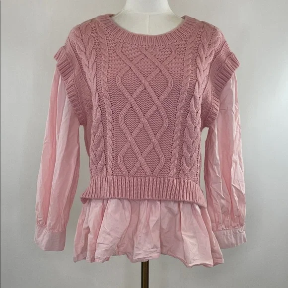 English Factory Cable Knit Sweater in Blush, L - Picture 5 of 9